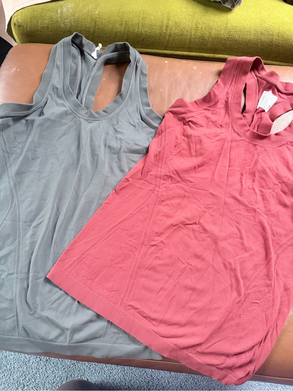 Athleta dark red & olive green Momentum Tank Tops